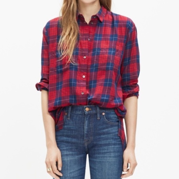 Madewell Tops - Madewell Oversized Boyshirt Red Blue Plaid Small